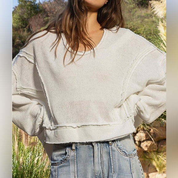 Blue Gray Collared Boho Top Sweatshirt S - Picture 7 of 7